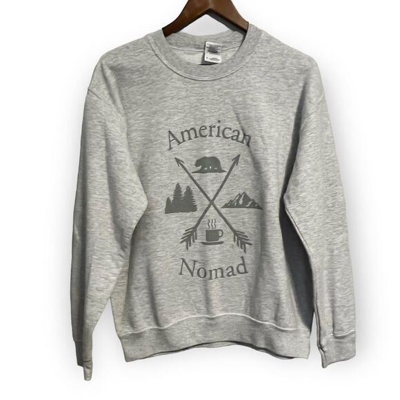 Gildan American Nomad Grey Crewneck Sweatshirt - Picture 1 of 7